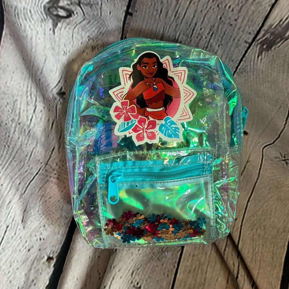 Disney Moana Clear‎ Teal Iridescent Glitter Confetti Mini Backpack DisneyCore